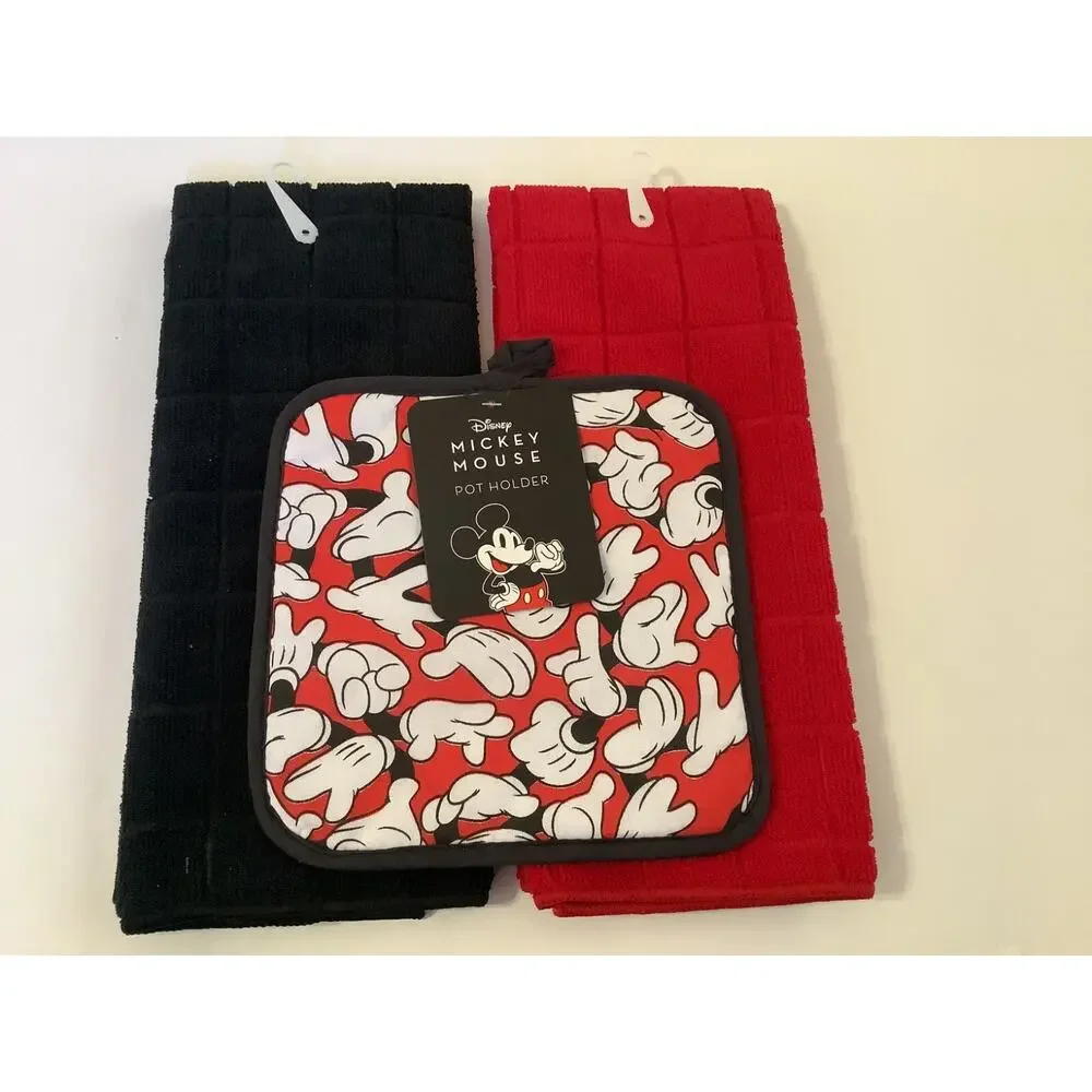 Disney Mickey Mouse Potholder & 2 Pc Kitchen Towel Set - NWT -